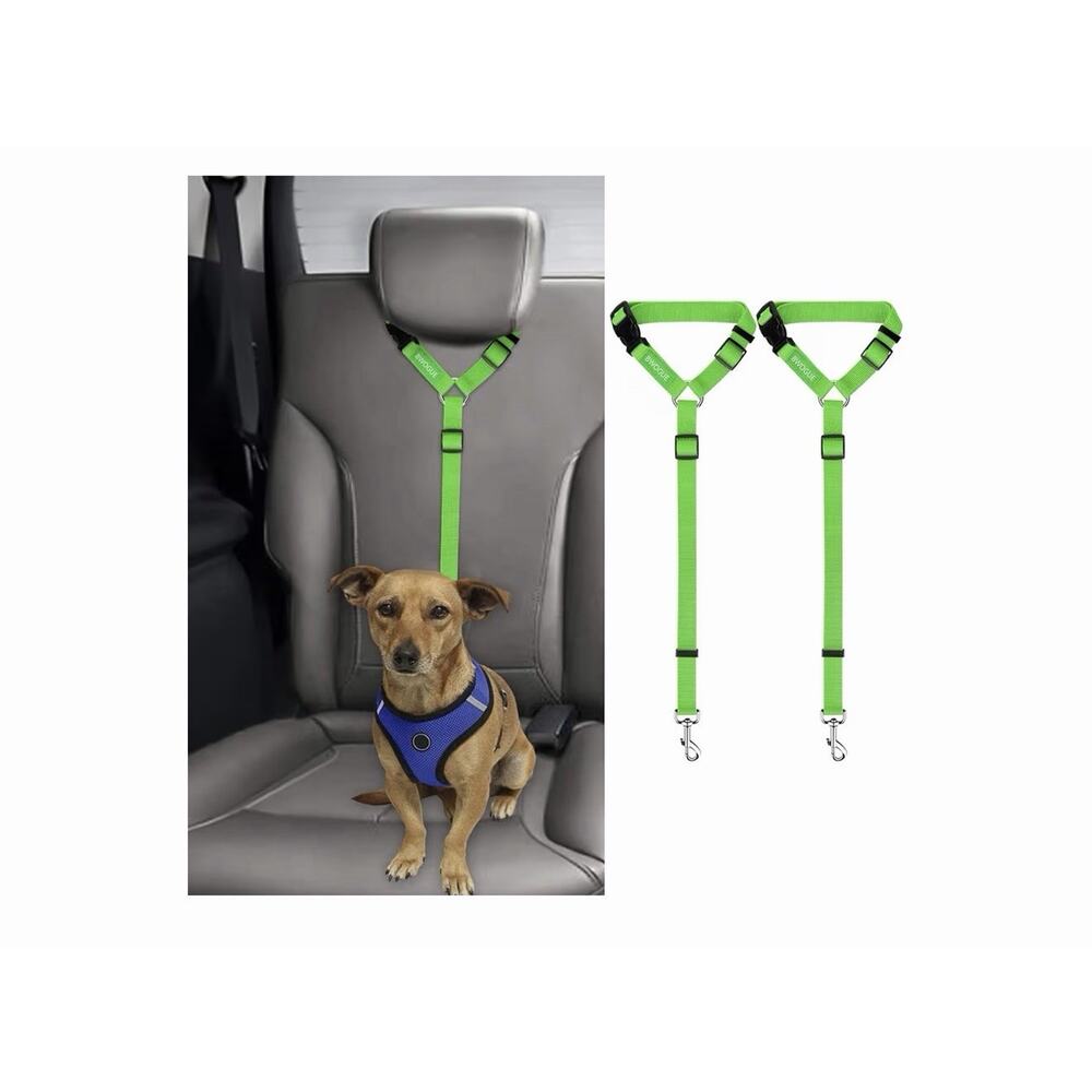 Dog Seat Belts 2 Pack Lime Green Can Be Use As Leash Also Fits Most Dogs New